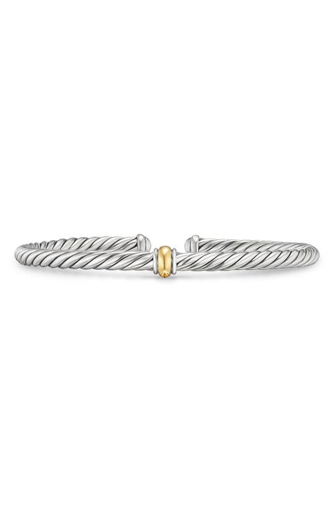 Cable Flex Station Bracelet in Sterling Silver with 14K Yellow Gold, 4mm