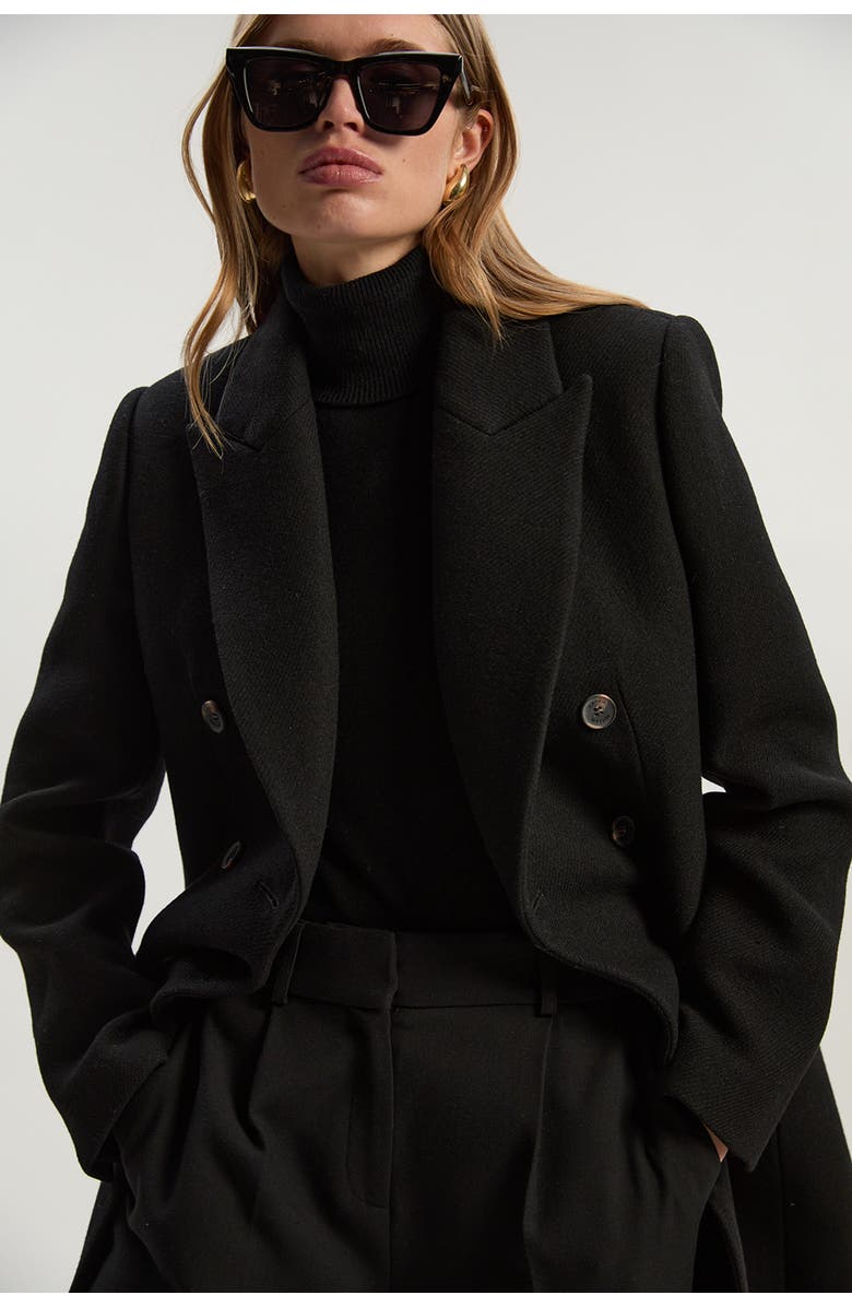 Karen Millen Double Breasted Tailored Midi Coat, Alternate, color, Black