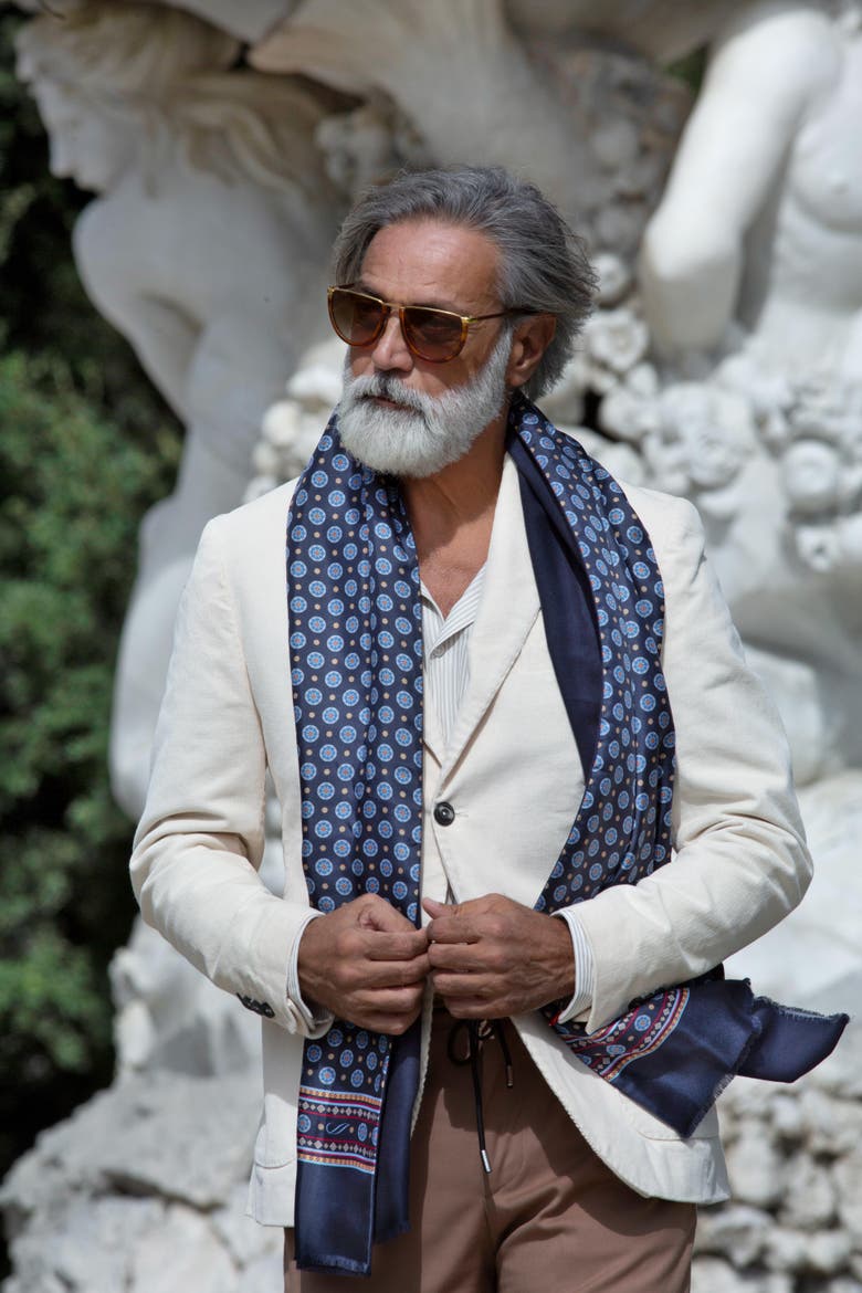 Palatino - Wool Backed Silk Scarf for Men, Alternate, color, Navy and Blue