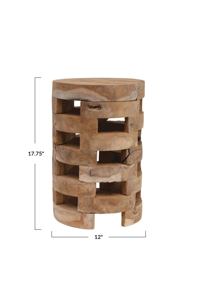 Storied Home Round Teakwood Stool with Textured Surface, Brown, Alternate, color, Natural