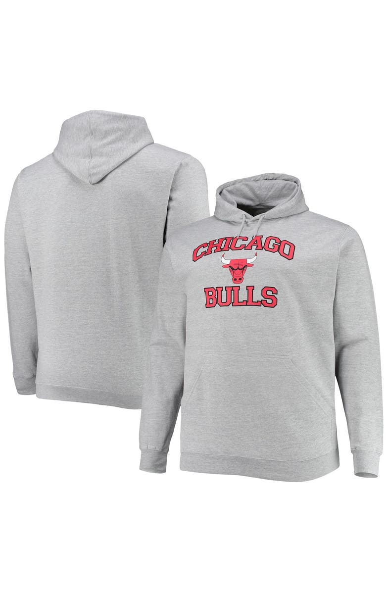 PROFILE Men's Heathered Gray Chicago Bulls Big & Tall Heart & Soul Pullover Hoodie, Main, color, Heather Gray