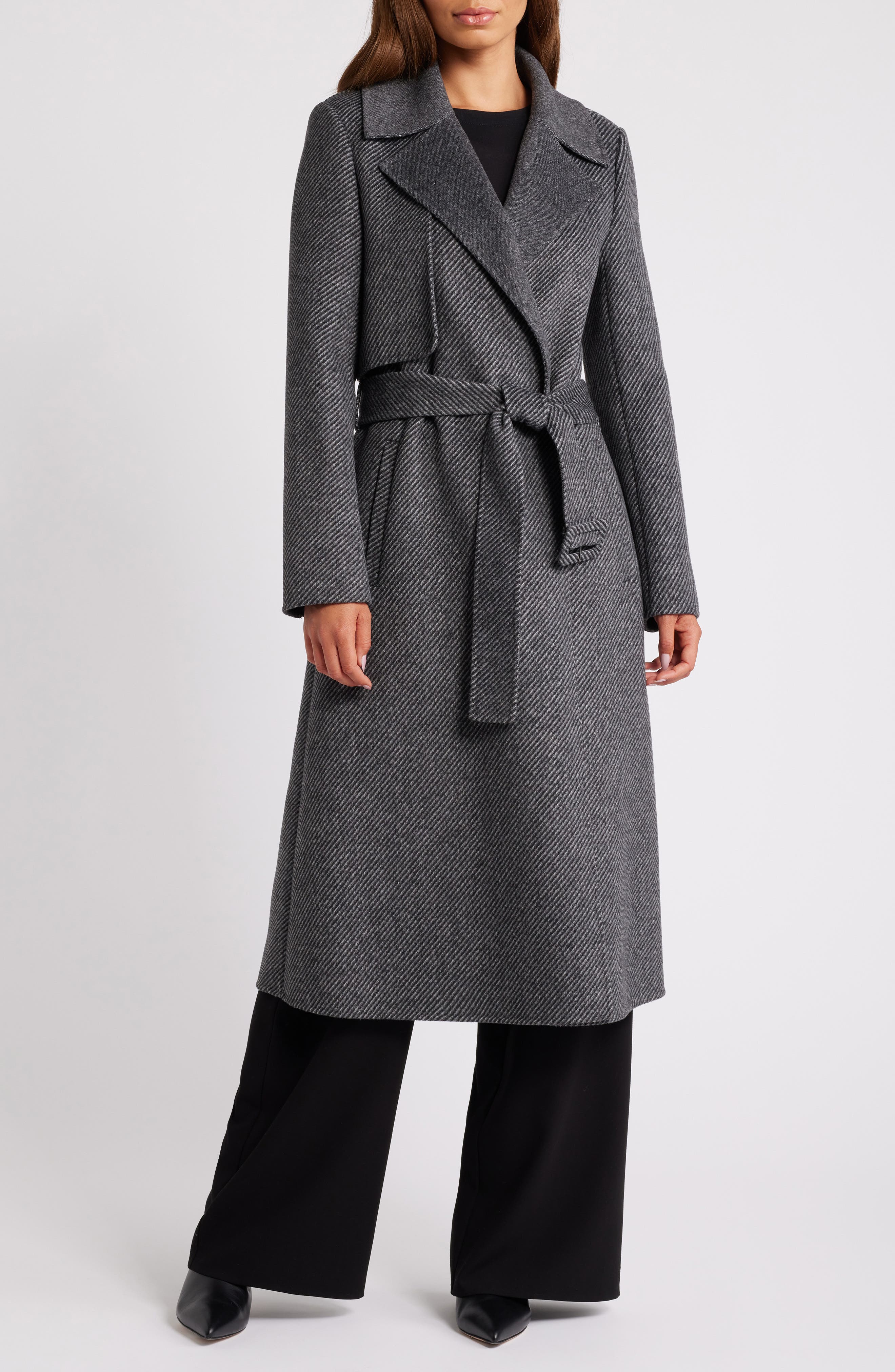 bcbg belted wrap coat