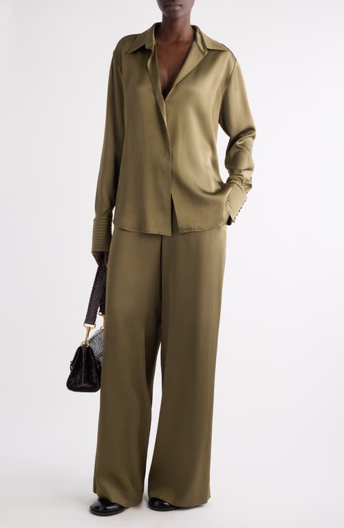 Dries Van Noten Celinta Satin Button-up Shirt In Green