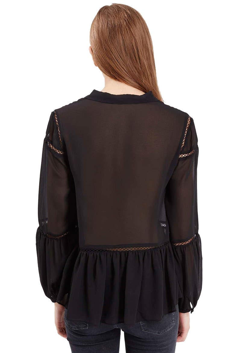 Sheer Poet Sleeve Blouse, Alternate, color, BLACK