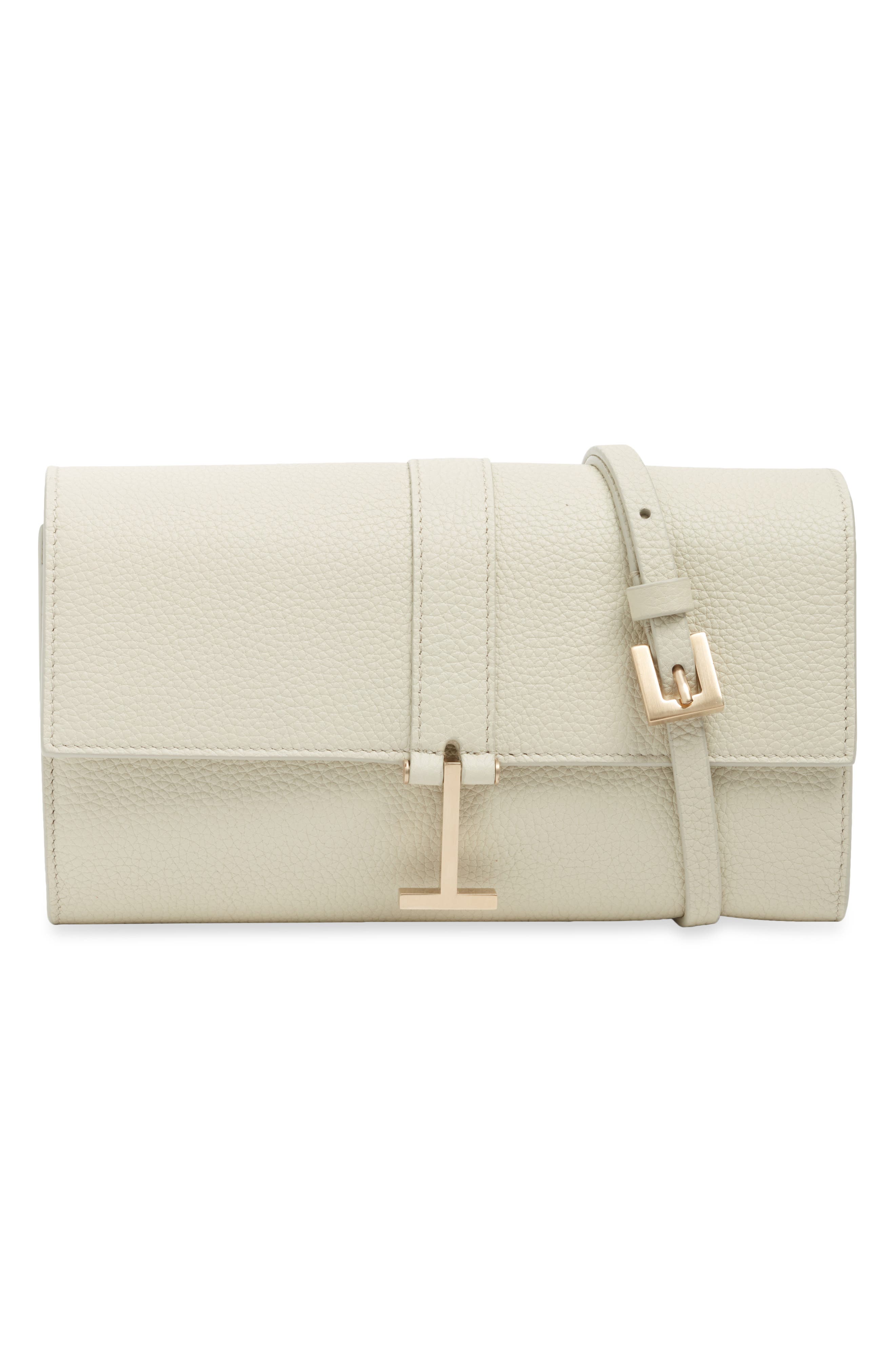 Kara Grain Leather Crossbody Wallet, Main, color, DOVE GREY