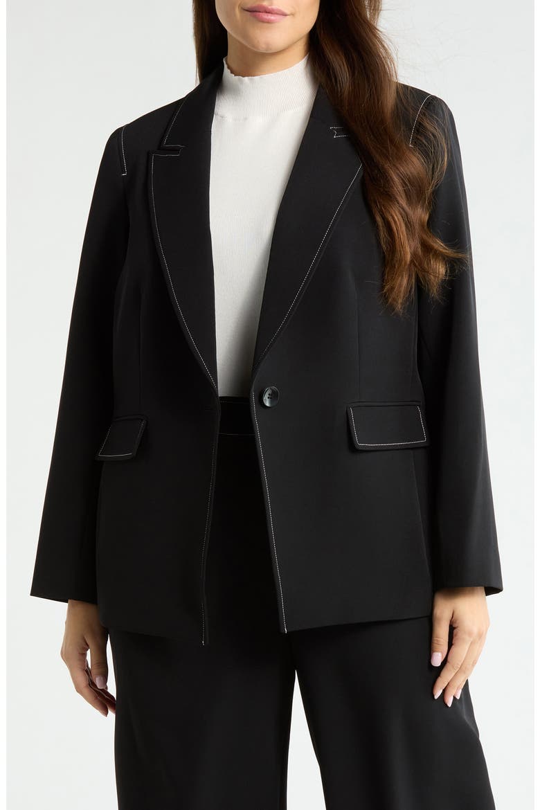 Topstitch Detail One-Button Blazer, Main, color, BLACK WHITE