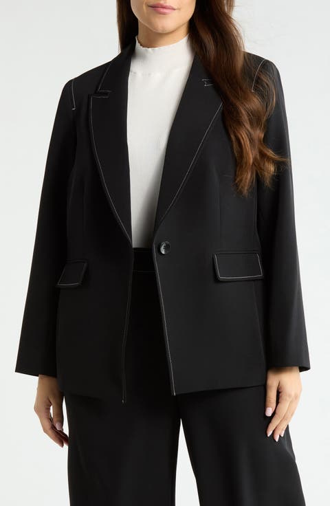 Topstitch Detail One-Button Blazer