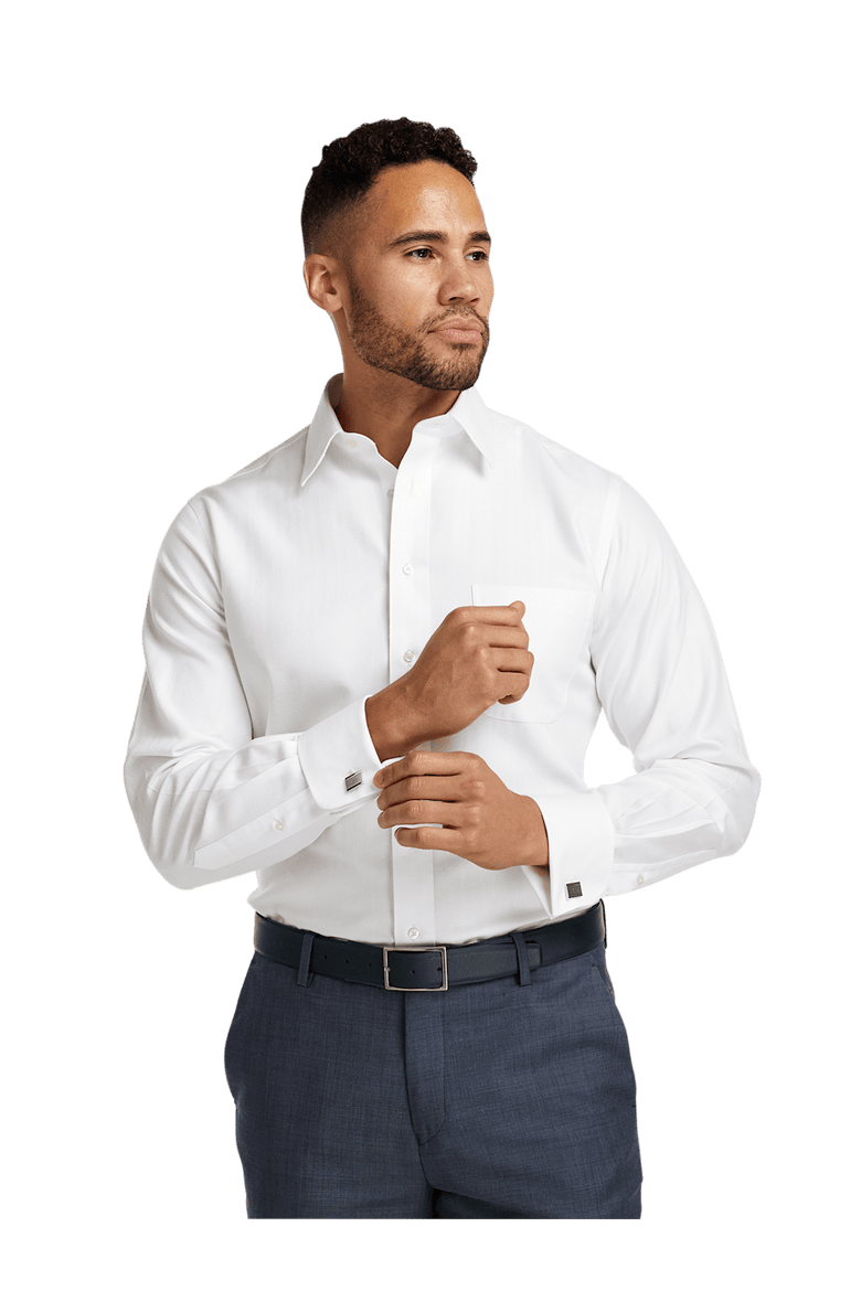 Non-iron Cotton Herringbone Point Collar French Cuff Dress Shirt, Alternate, color, White