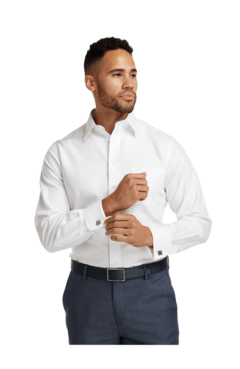 Paul Fredrick Non-iron Cotton Herringbone Point Collar French Cuff Dress Shirt, Alternate, color, White