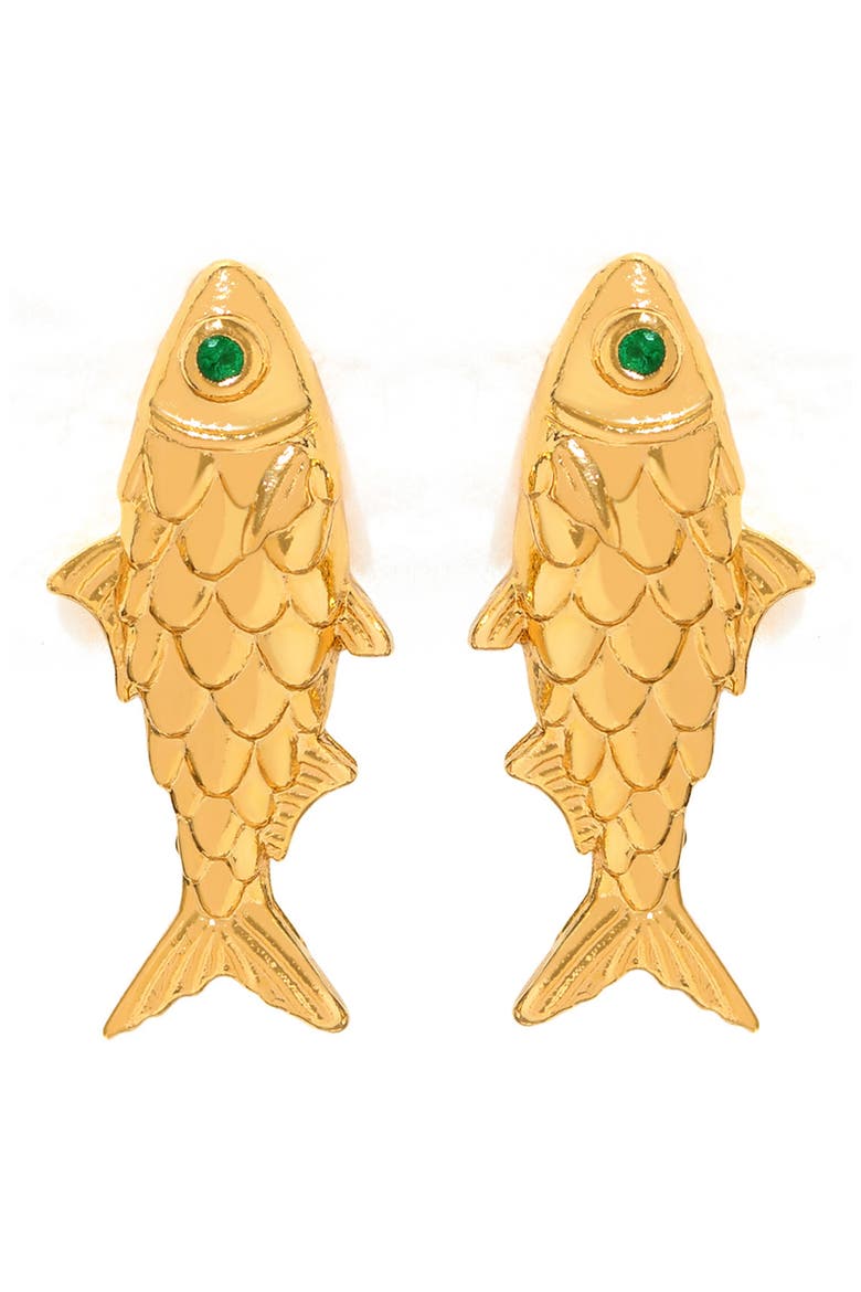 Fish Stud Earrings, Main, color, GOLD