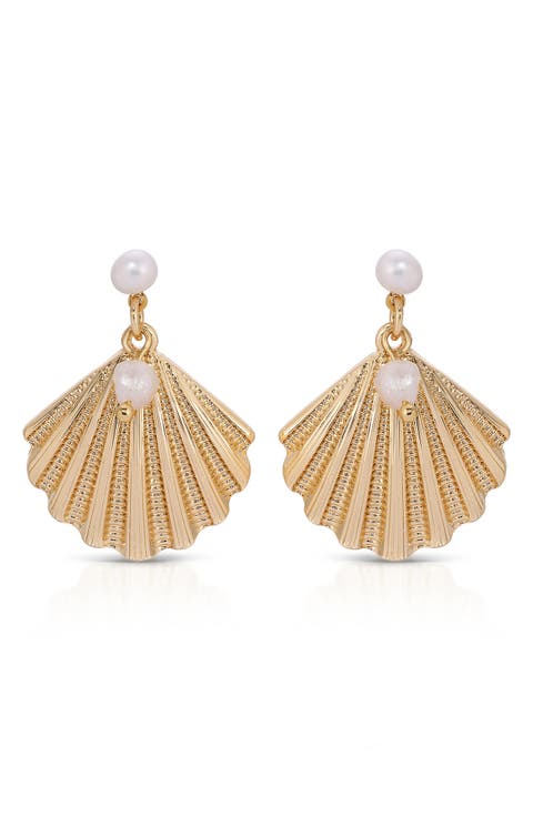 Scallop Shell & Freshwater Pearl Drop Earrings