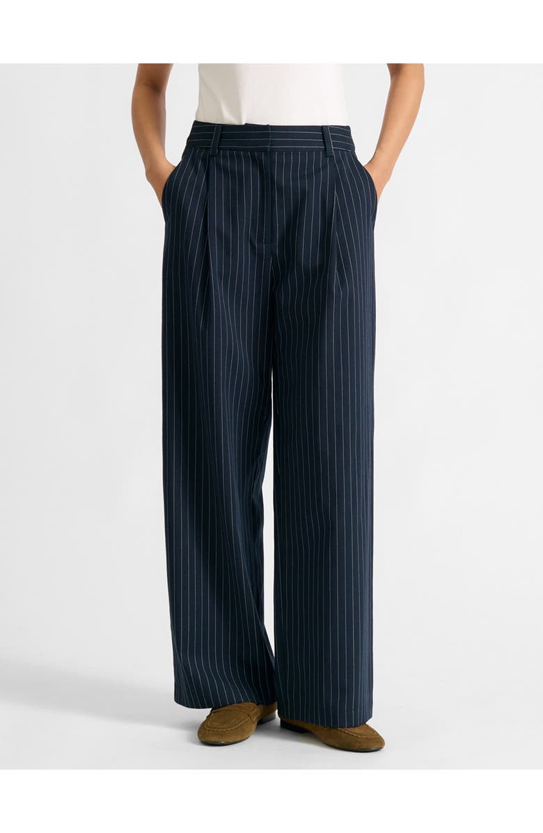 Albaray Pinstripe Pleat Trousers, Main, color, Navy