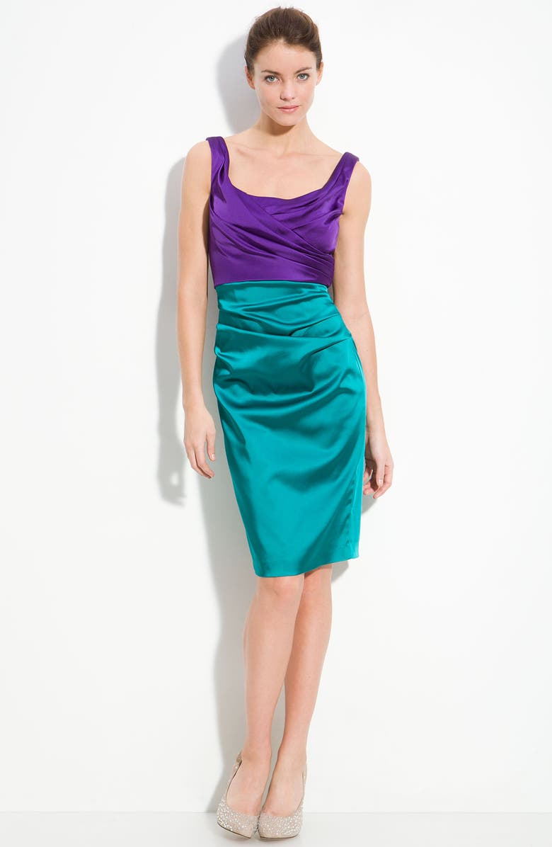 Suzi Chin for Maggy Boutique Draped Stretch Satin Sheath Dress, Alternate, color, 
