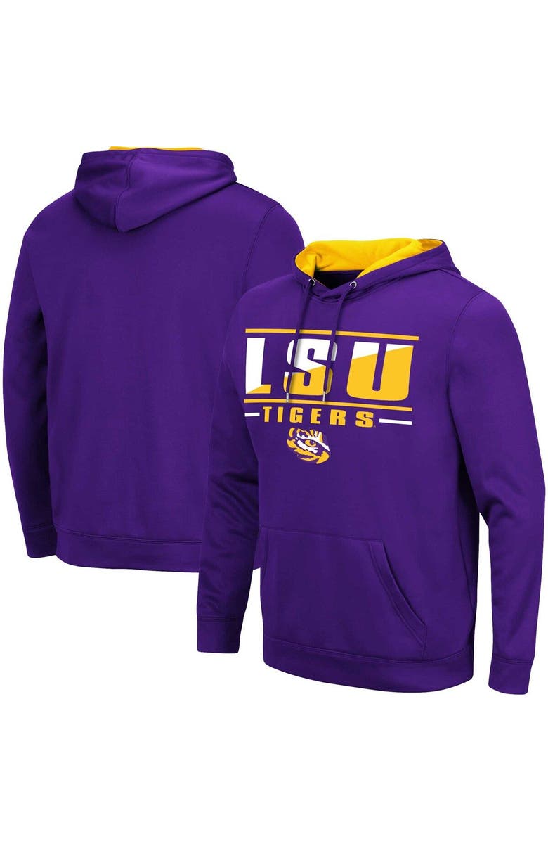 COLOSSEUM Men's Colosseum Purple LSU Tigers Slash Stack 2.0 Pullover Hoodie, Main, color, 