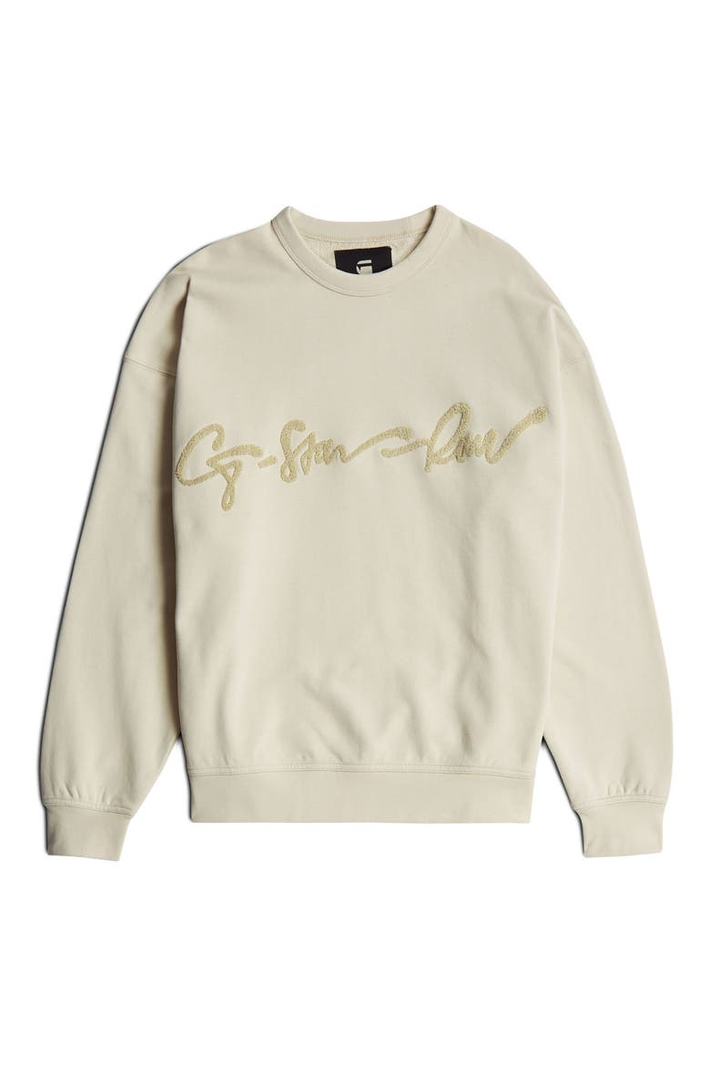 Chenille G-Script Loose Organic Cotton Crewneck Sweatshirt, Alternate, color, WHITEBAIT