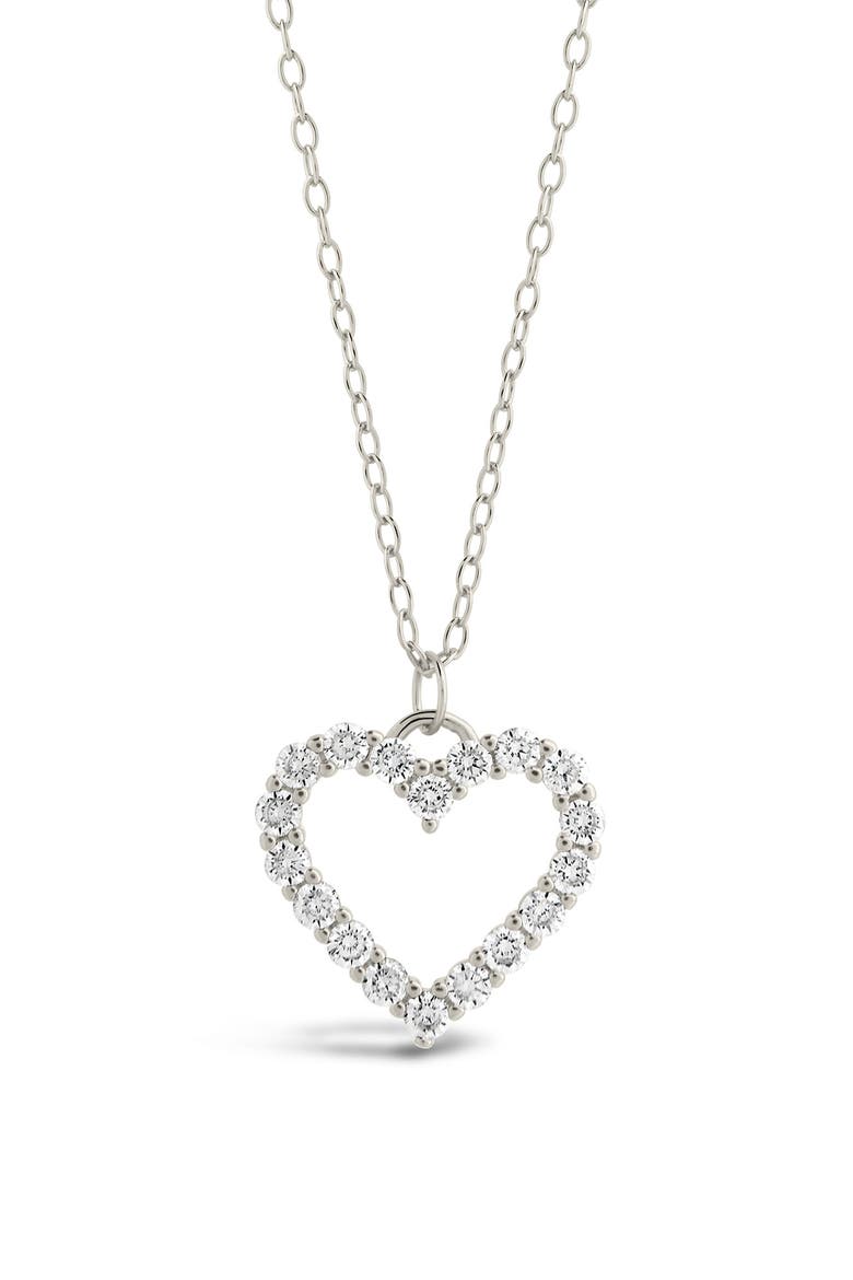 Sterling Silver Cubic Zirconia Outline Heart Pendant Necklace, Alternate, color, SILVER