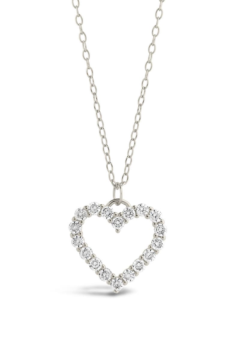 Sterling Forever Sterling Silver Cubic Zirconia Outline Heart Pendant Necklace, Alternate, color,