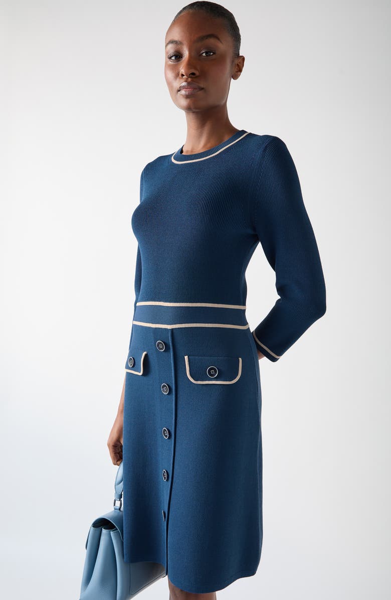 LK Bennett Ciara Contrast Detail Knit Dress, Alternate, color, 
