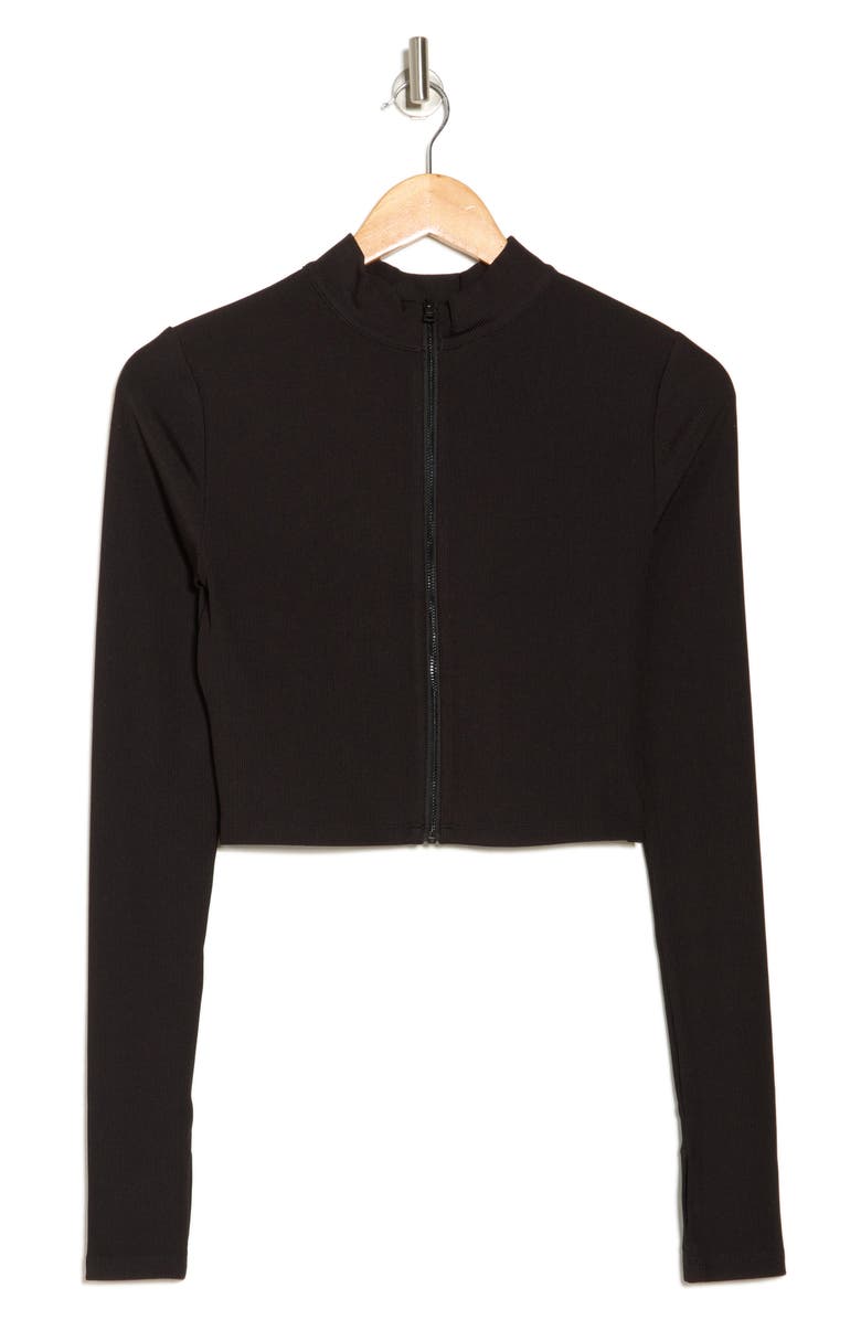 Alice + Olivia Delaina Mock Neck Crop Zip Knit Top, Alternate, color,