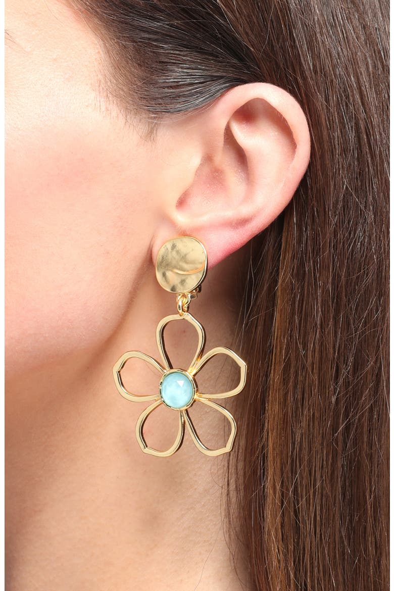 Bloom Drop Clip-On Earrings, Alternate, color, GOLD/ AQUA