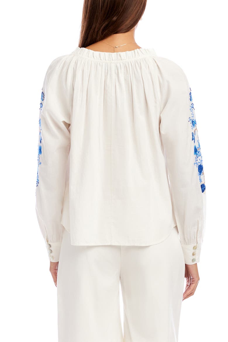 Floral Embroidered Cotton Peasant Top, Alternate, color, WHITE