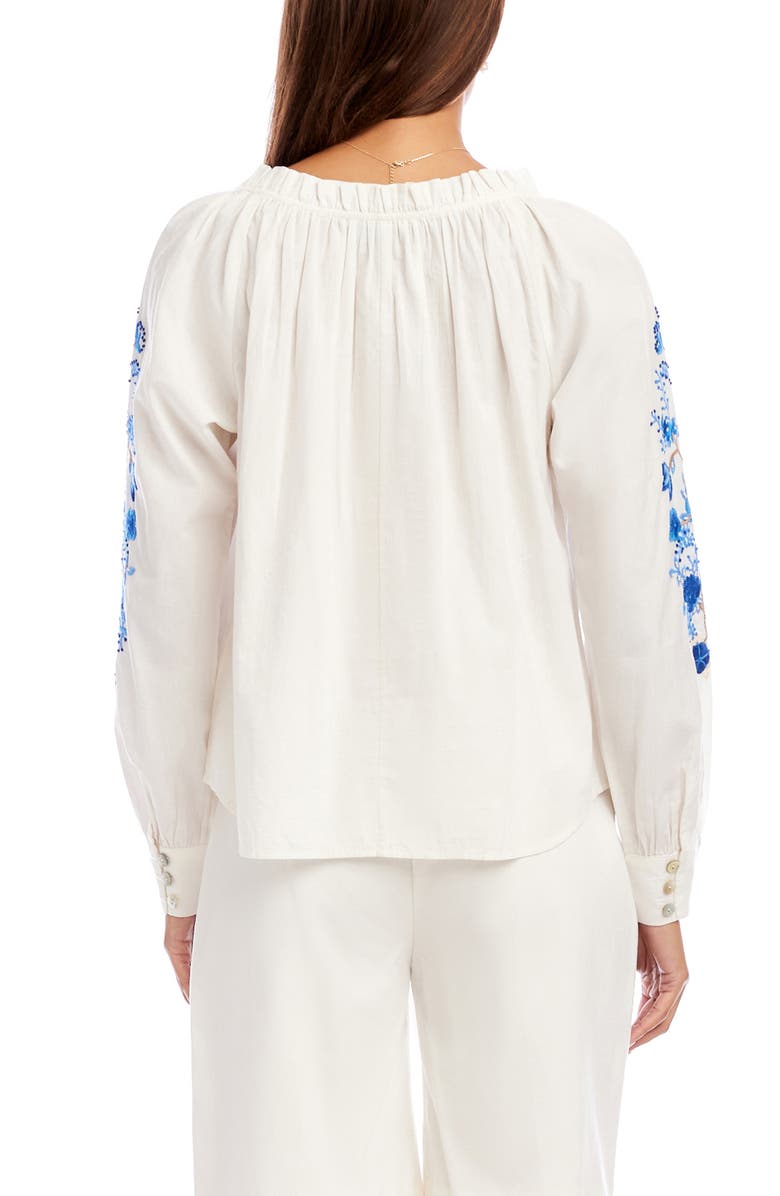 Karen Kane Floral Embroidered Cotton Peasant Top, Alternate, color, White