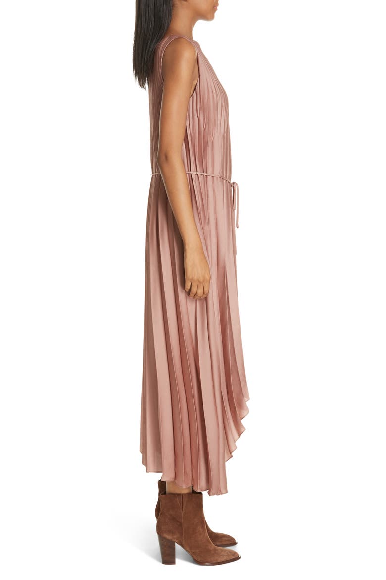 Chevron Pleat Midi Dress, Alternate, color, VINTAGE ROSE