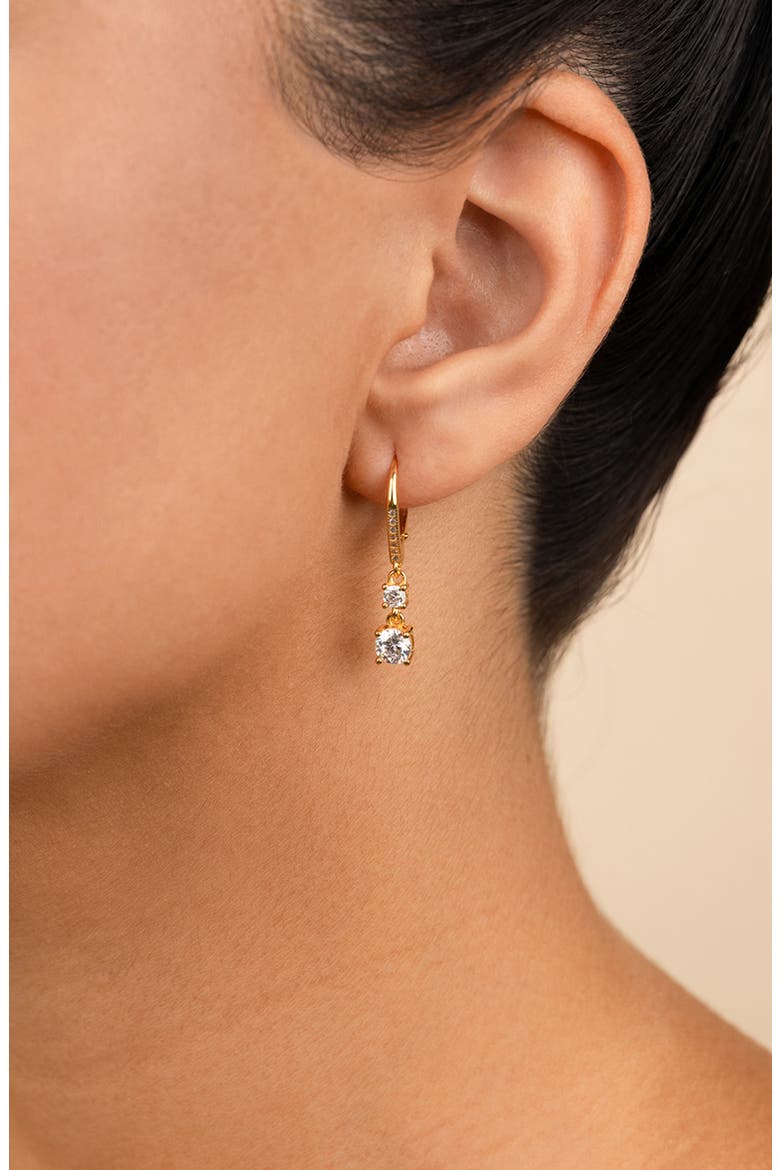Magdalena Cubic Zirconia Drop Hoop Earrings, Alternate, color, GOLD