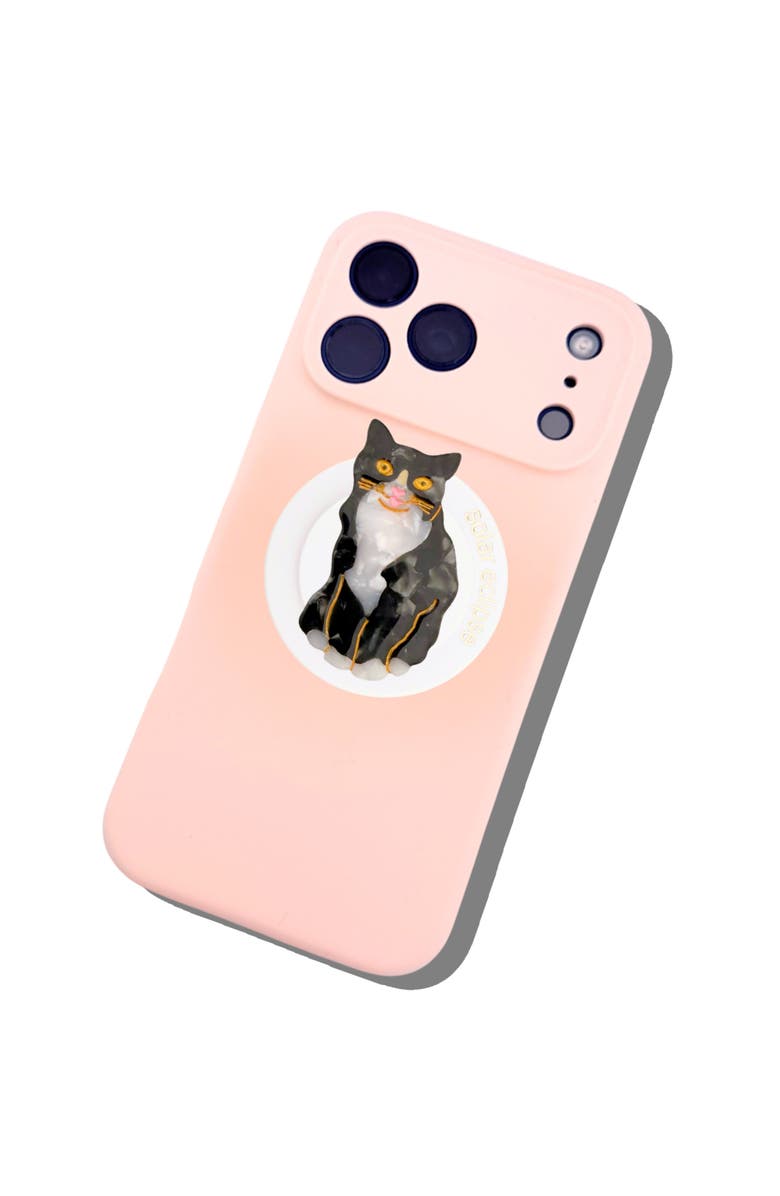Solar Eclipse Hand Painted Tuxedo Cat Phone Grip, Alternate, color, Black