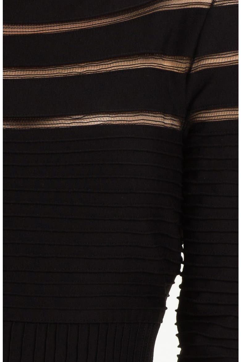 Mesh Stripe Fit & Flare Dress, Alternate, color, BLACK