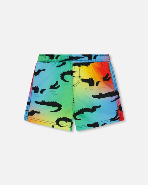Deux Par Deux Boy's Printed Boardshorts Multicolored Crocodile In Multicolored Crocodile