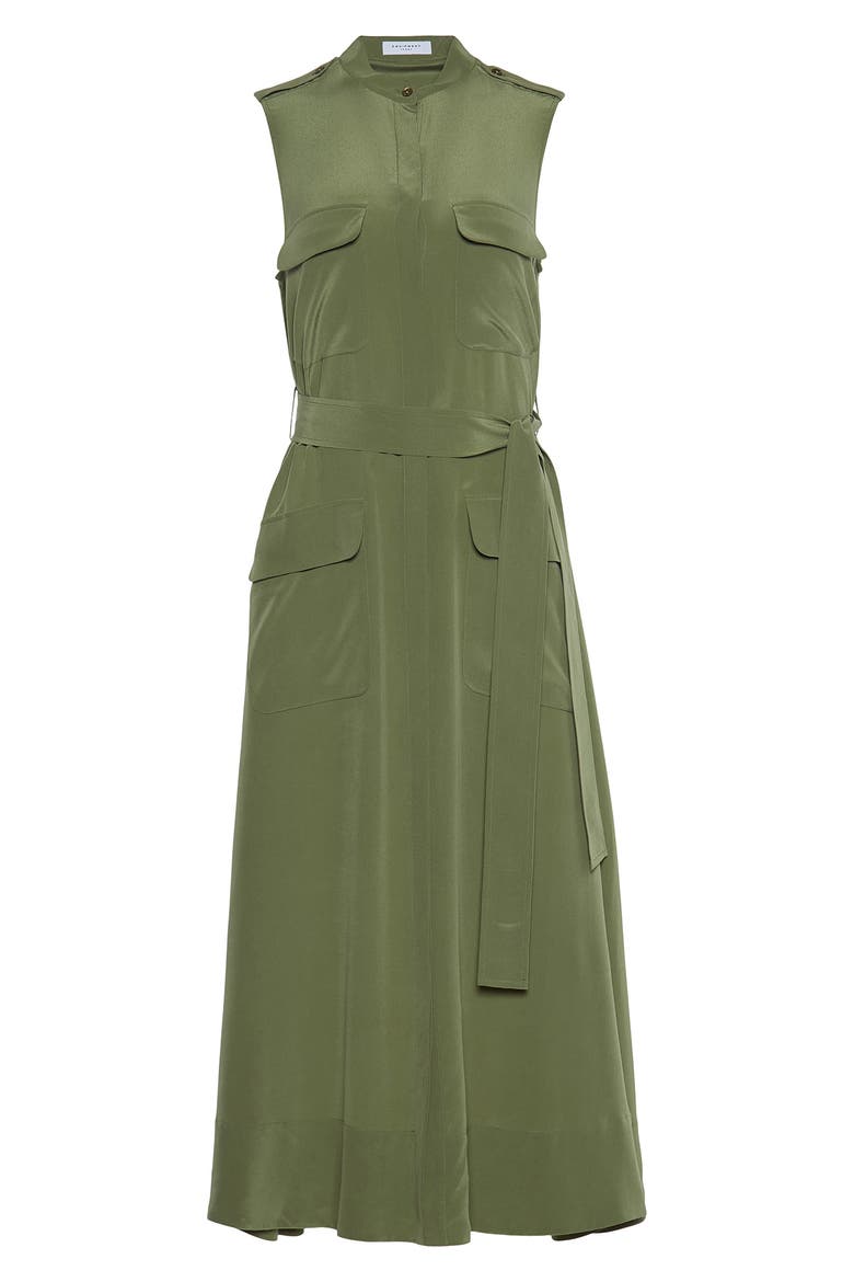 Illumina Sleeveless Silk Dress, Alternate, color, OLIVE GREEN