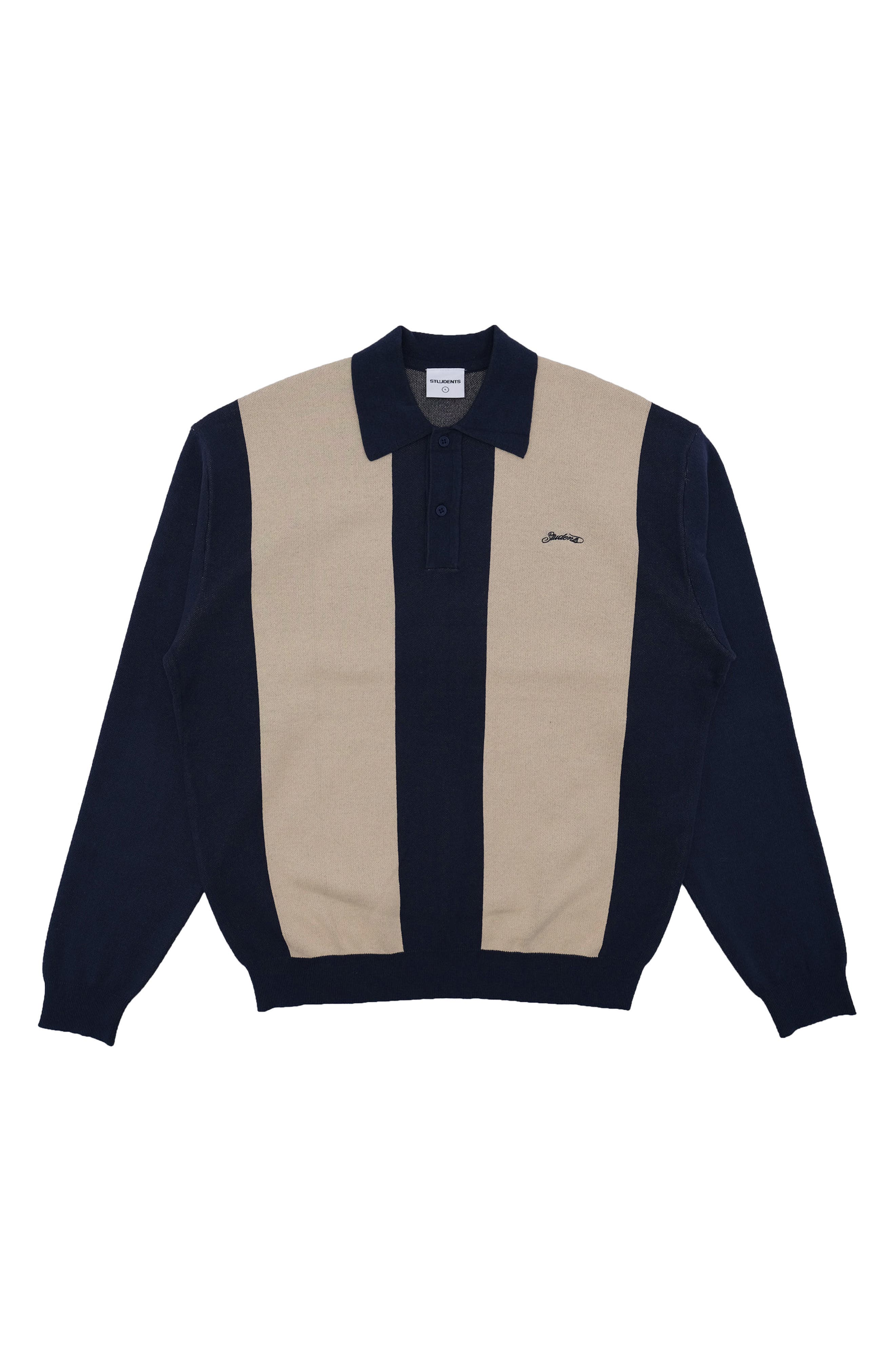STUDENTS Evans Long Sleeve Colorblock Cotton Polo Sweater in Navy 