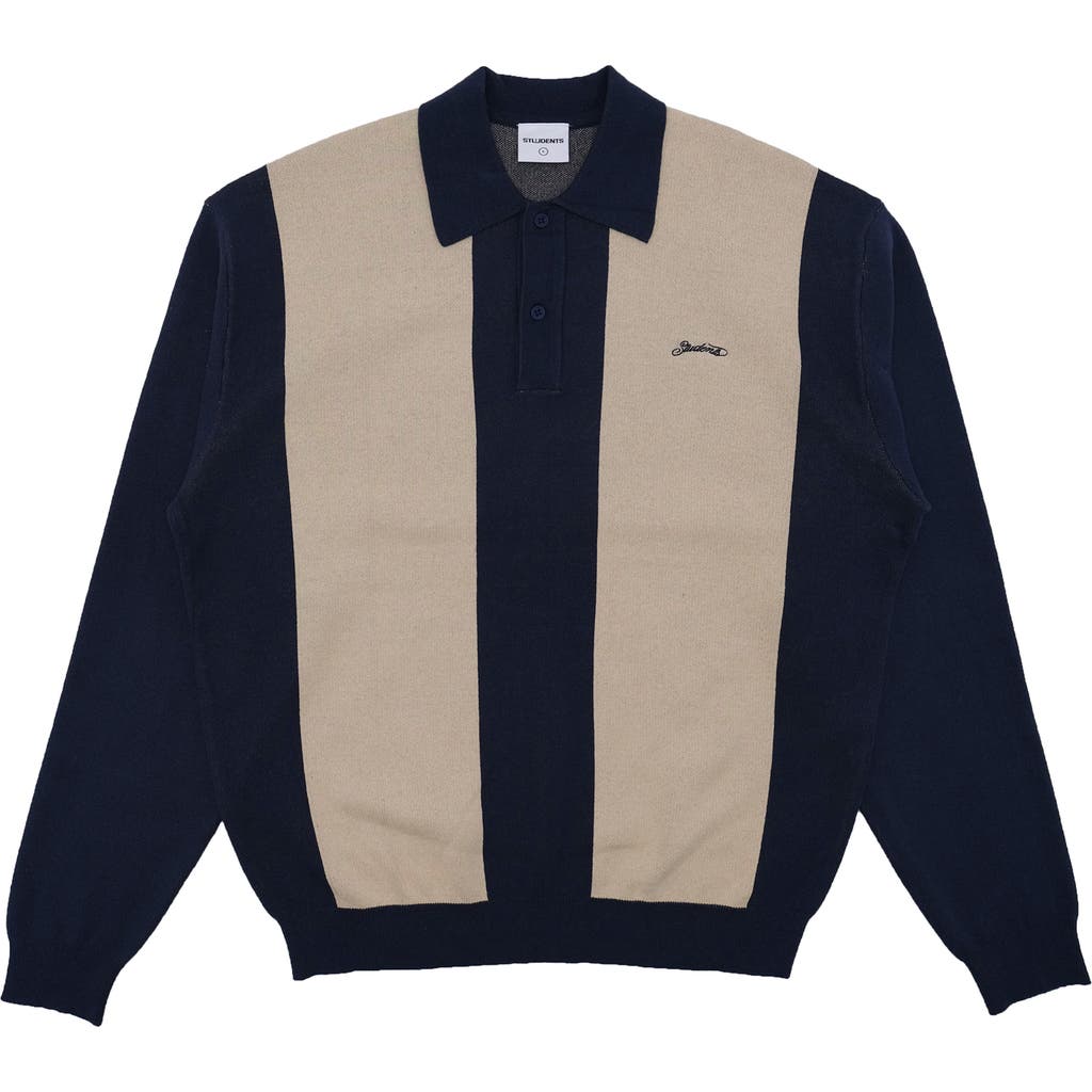 STUDENTS Evans Long Sleeve Colorblock Cotton Polo Sweater in Navy  product