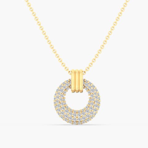 Domed Pave Circle Lab Diamond Necklace in 14K