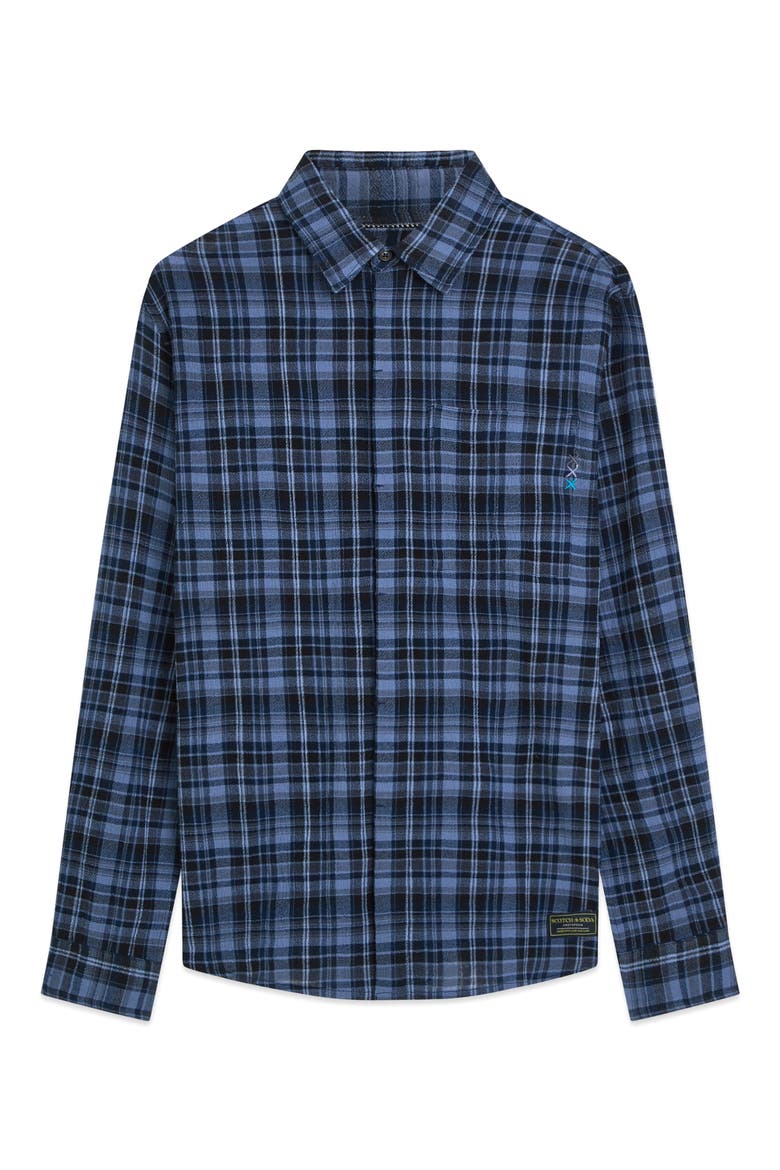 Lightweight Plaid Cotton Flannel Button-Up Shirt, Alternate, color, PAGEANT BLUE CHECK