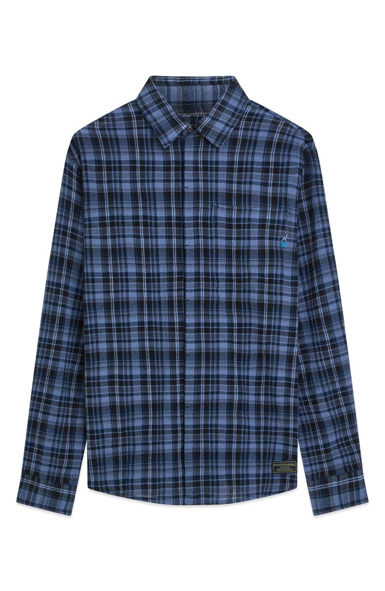 Scotch & Soda Lightweight Plaid Cotton Flannel Button-Up Shirt, Alternate, color, Pageant Blue Check