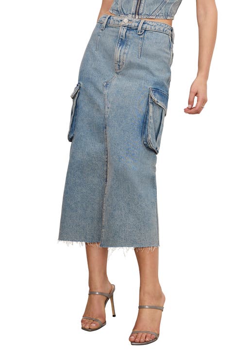 Frayed Hem Denim Cargo Skirt (Regular & Plus)