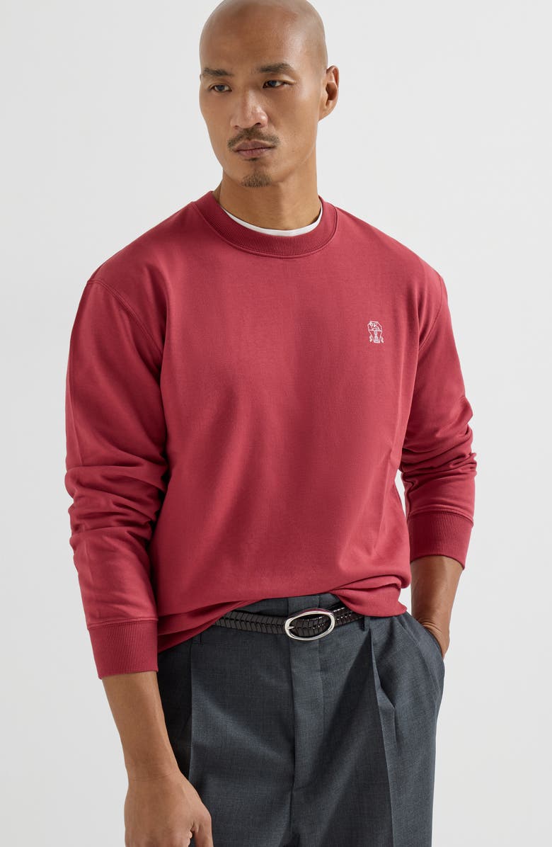 Brunello Cucinelli Cotton French terry sweatshirt, Alternate, color, Cherry