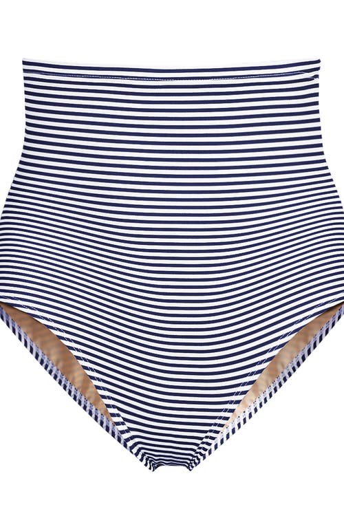 Shop Lands' End Slender Separates Ultra High Waisted Bikini Swim Bottoms In Deep Sea Navy Mini Stripe