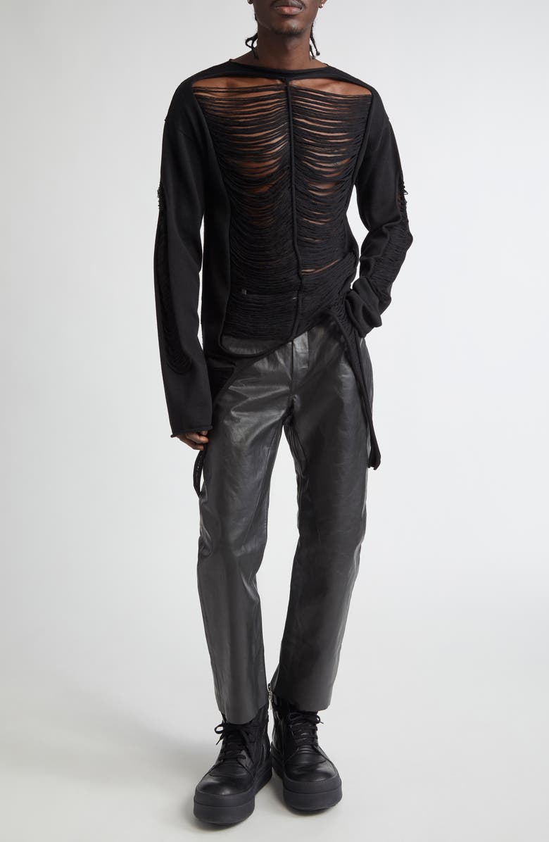 Rick Owens Detroit Cut Leather Pants, Alternate, color, 