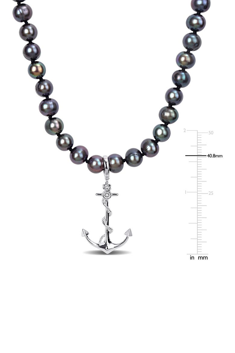 Men's Cultured Freshwater Pearl Anchor Pendant Necklace, Alternate, color, BLACK