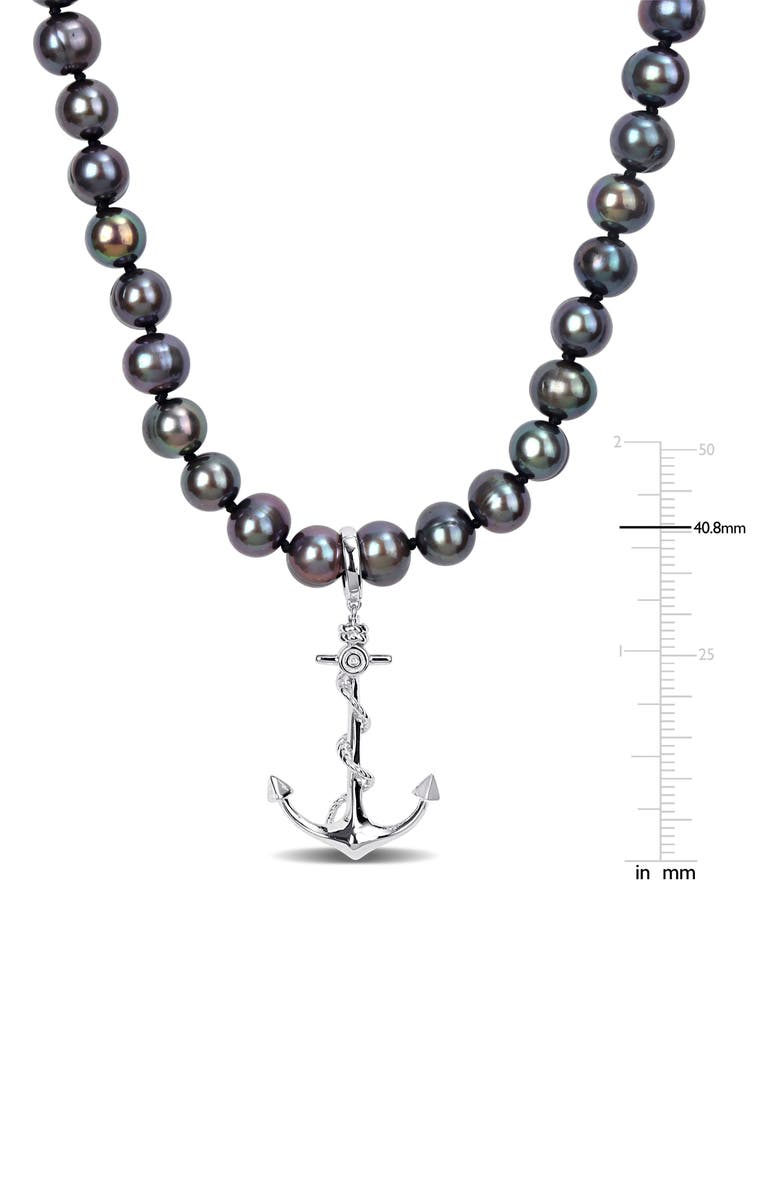 DELMAR Men's Cultured Freshwater Pearl Anchor Pendant Necklace, Alternate, color, Black