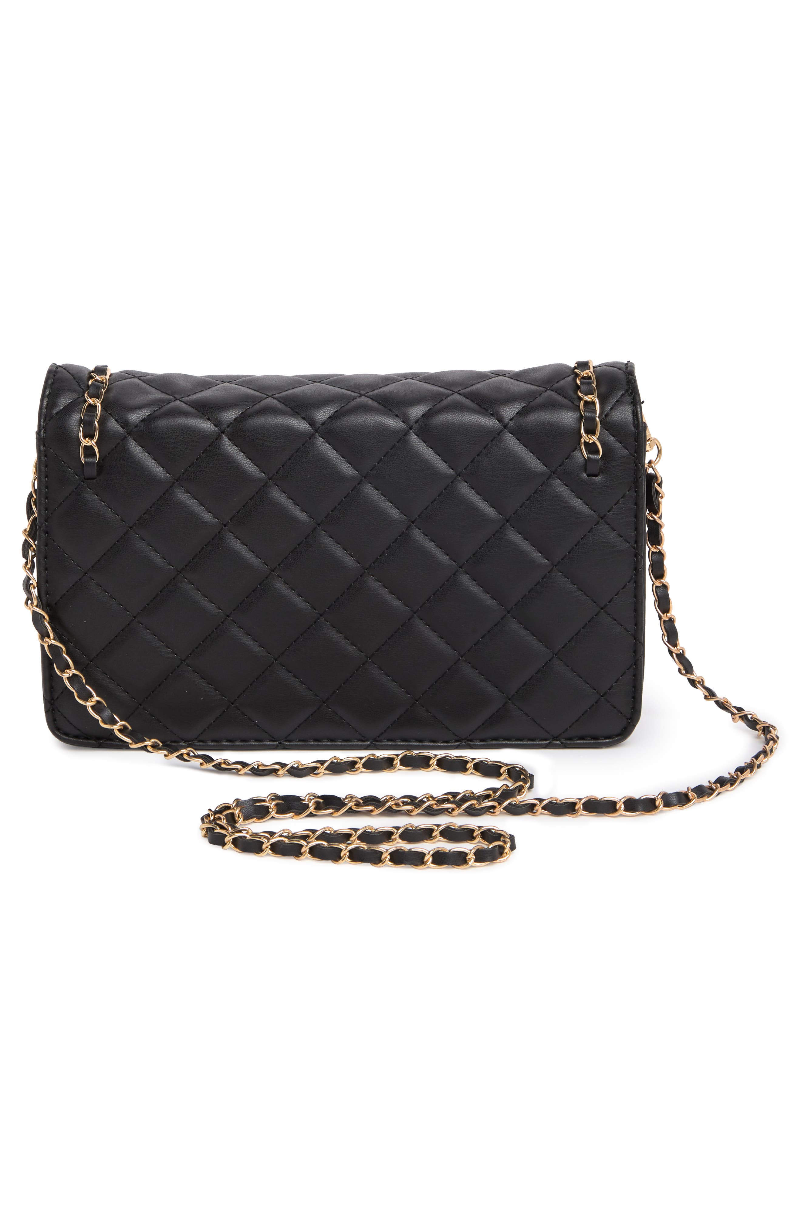Badgley Mischka Collection Chain Quilt Faux Leather Crossbody Bag, Alternate, color, Black