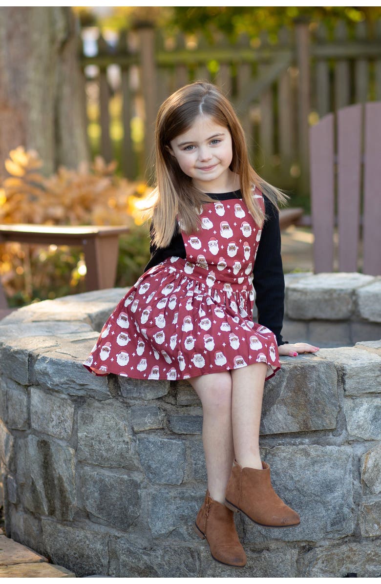 WORTHY THREADS Girls Holiday Pinafore Dress, Alternate, color, Santas