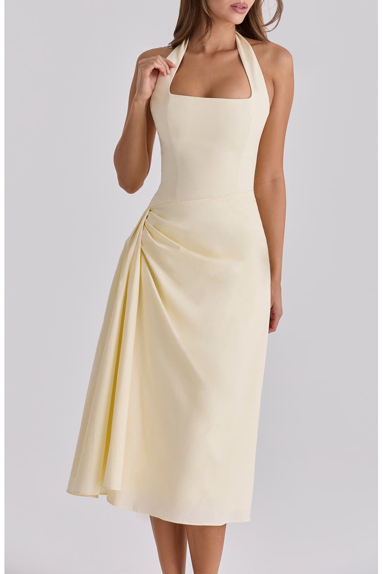 Tallulah Halter Neck Stretch Cotton Midi Dress, Alternate, color, LEMON