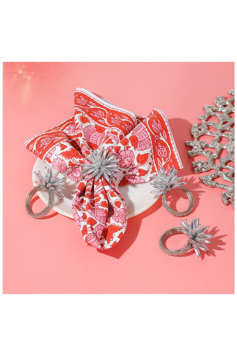 Celestial Bloom Set of 4 Napkin Rings, Alternate, color, SILVER