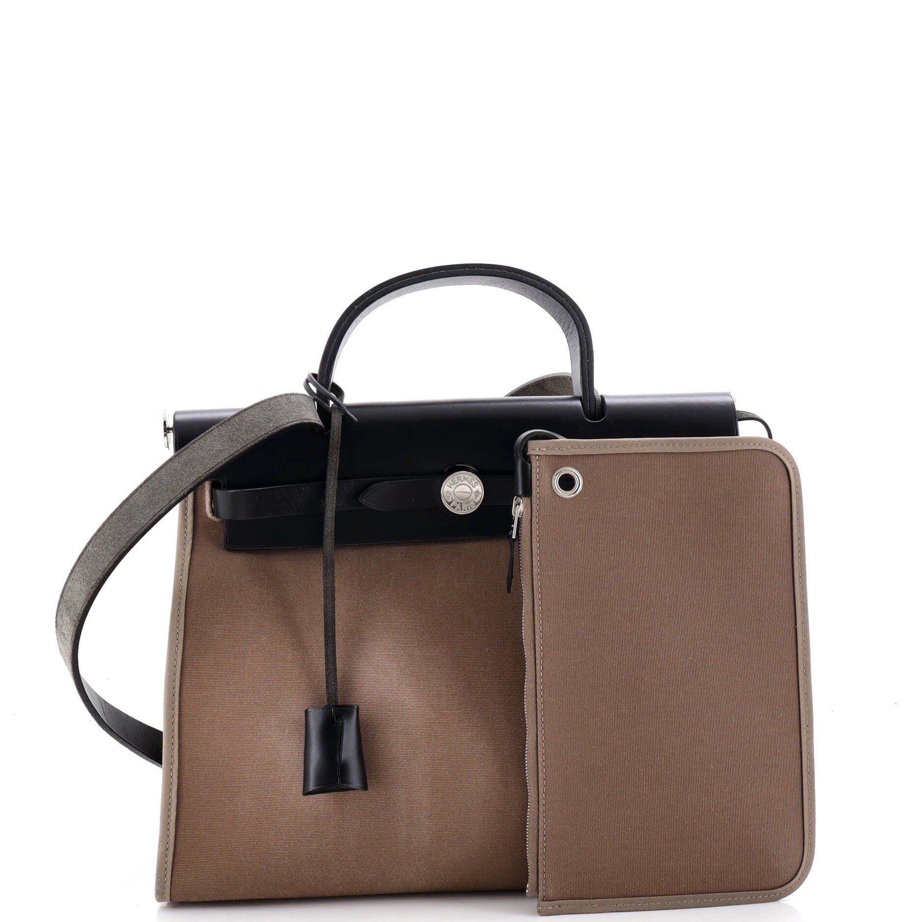Pre-Owned Hermes Herbag Zip Leather and Toile 31, Alternate, color, Etoupe