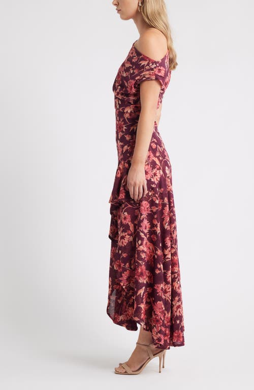 Chelsea28 Cascading Off The Shoulder Evening Dress In Multi