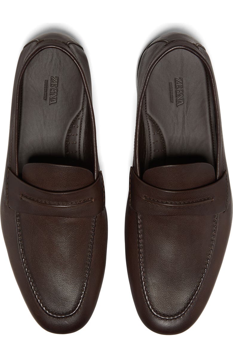 ZEGNA Black Natural Grain Leather Driving Loafer, Alternate, color, Dark Brown